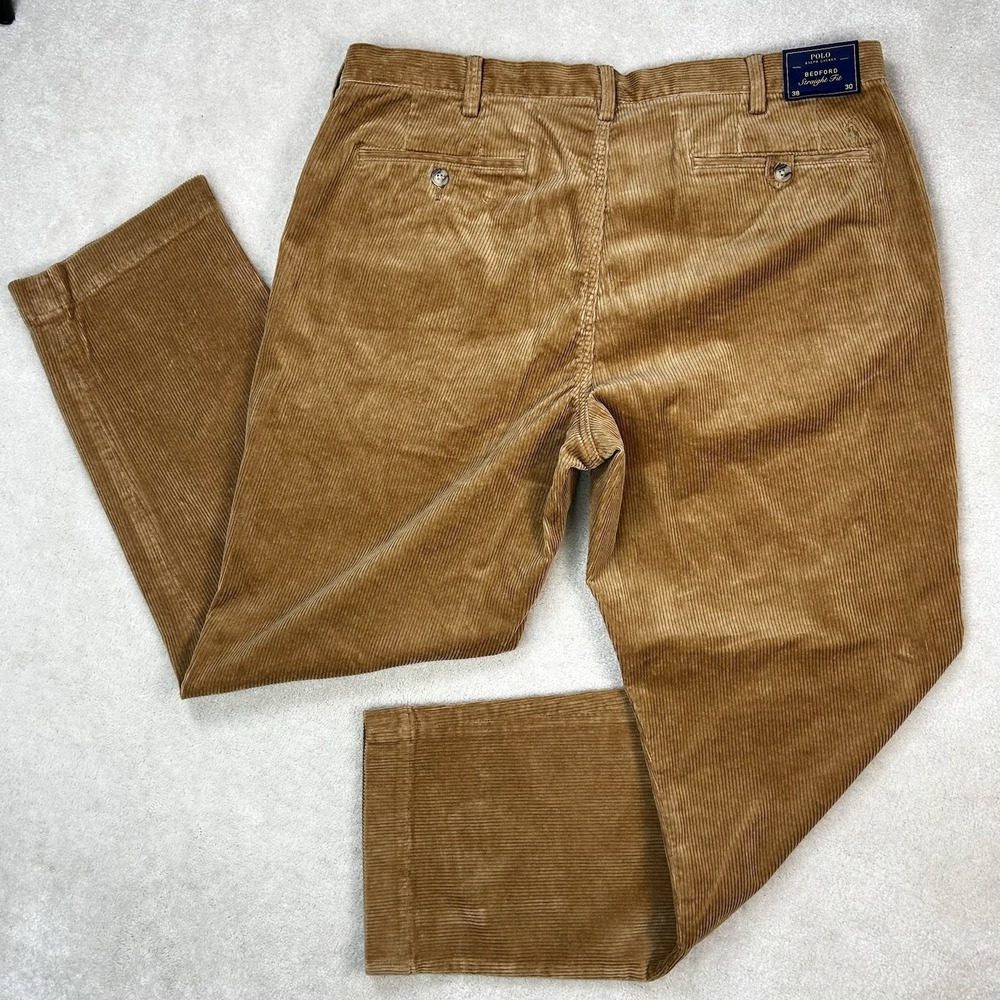 Polo Ralph Lauren Pants Men 38x30 Bedford Straight Fit Heavy Corduroy Brown Gold - Picture 2 of 10